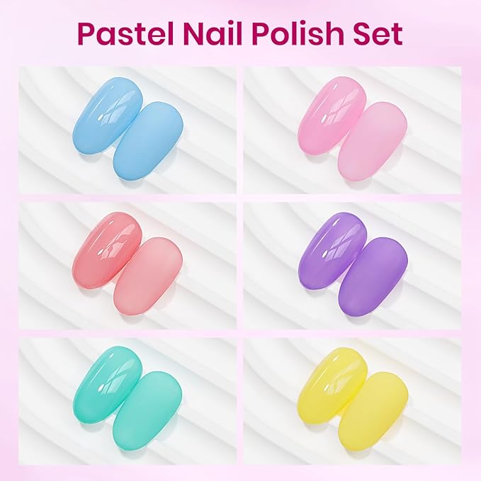 Pastel Nail Polish Set Non Gel, Quick Dry Macaron Nail Polish Spring Summer Candy Sweet Easter Color Air Fast Drying Fingernail Lacquer Manicure DIY Salon