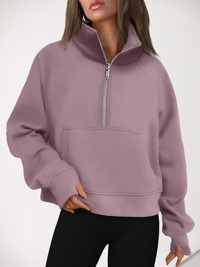 AUTOMET Womens Sweatshirts Half Zip Fleece Pullover Fall Outfits | Fall Fashion Clothes 2026,Cropped Sweatshirts,Cute Y2k Tops,Quarter Zipper Sweater,Winter Loungwear Outfits