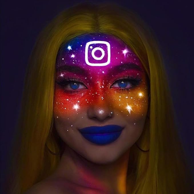 Go Ho UV Blacklight Neon Orange Face Body Paint,Water Based Bright Color Neon Fluorescent Body Paint with Cushion Applicator,Glow In The Dark Under UV Lighting Party Halloween Makeup Washable