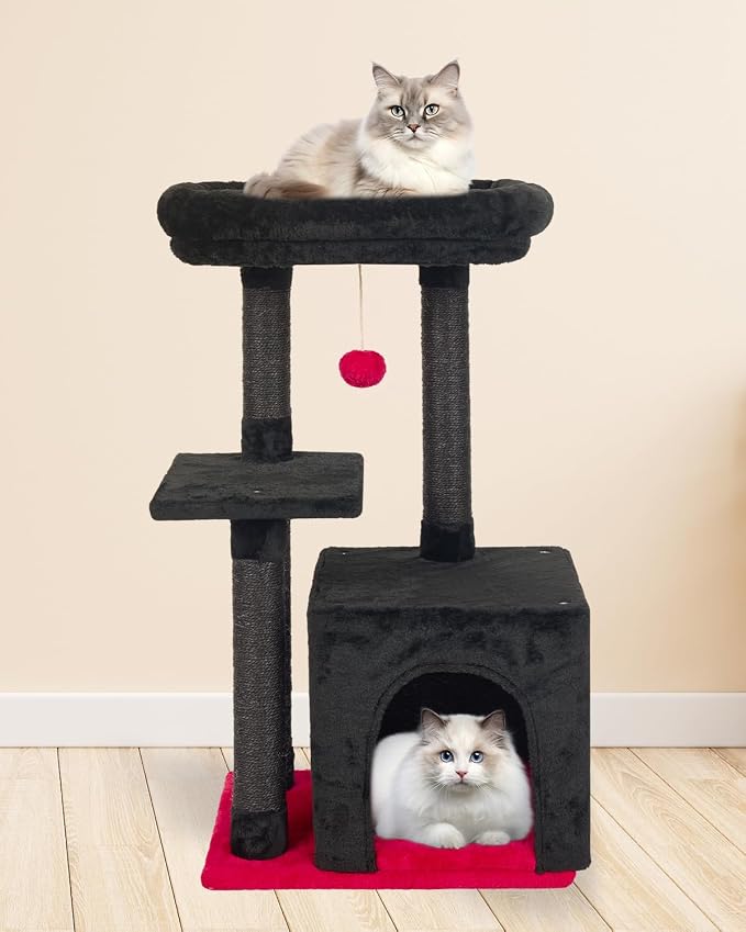 Cute Cat Tree Kitten Cat Tower Condo Cat Furniture Sisal Scratching Posts K | FISH&NAP For Indoor Jump Platform Activity Center Play House Red and Black