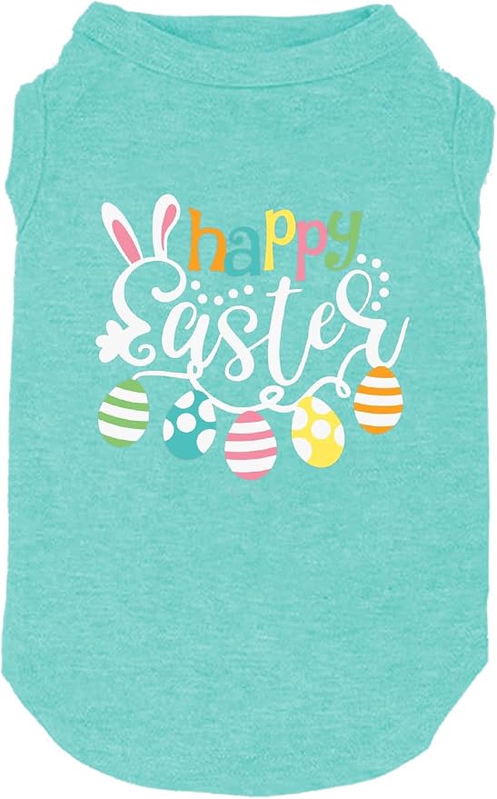 Happy Easter Shirts for Dog Funny Print Vest for Small Medium Large Dogs Soft and Light-Weight T Shirts Gift for Puppy(Mintgreen01,X-Small)