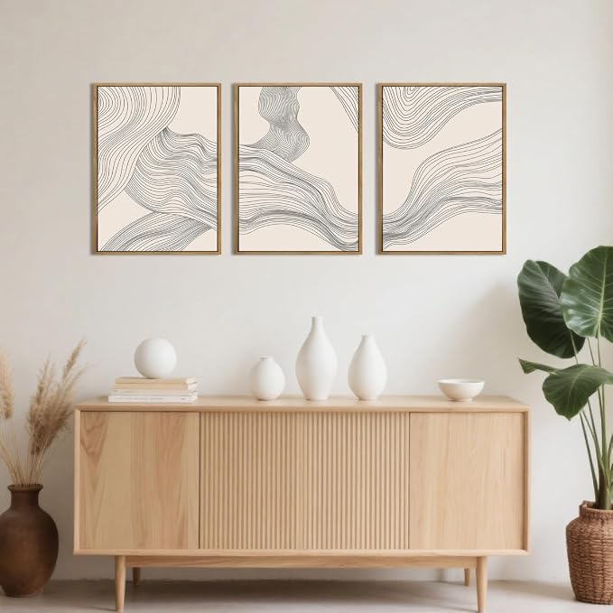 ANHUIB Neutral Canvas Wall Art Modern Abstract Canvas Painting Beige Wall Decor 12x16 Inch Set of 3 for Living Room Bedroom Bathroom