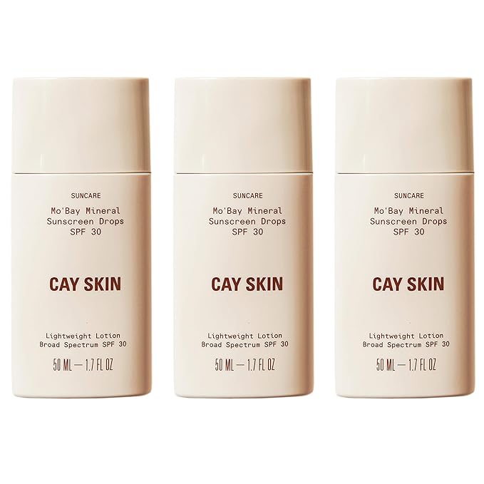 Cay Skin Mo'Bay Mineral Sunscreen Drops SPF 30 – Broad Spectrum Face Sunscreen & Makeup Primer – Lightweight, Moisturizing, Reef Safe Lotion with Natural Finish for All Skin Types – 3-Pack, 1.7 oz.