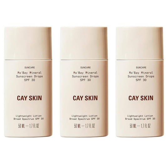 Cay Skin Mo'Bay Mineral Sunscreen Drops SPF 30 – Broad Spectrum Face Sunscreen & Makeup Primer – Lightweight, Moisturizing, Reef Safe Lotion with Natural Finish for All Skin Types – 3-Pack, 1.7 oz.
