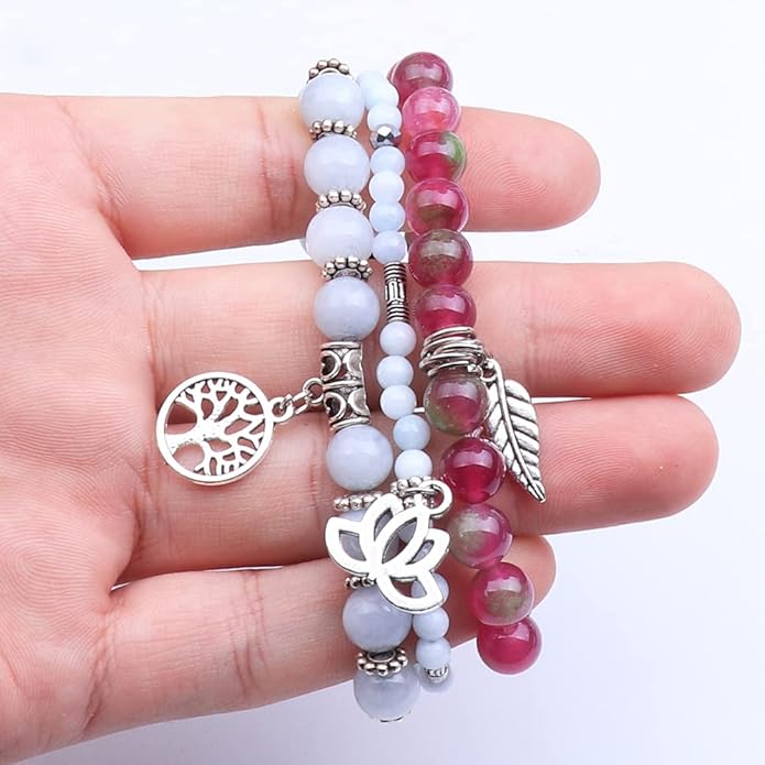 UEUC Tree of Life Yoga Healing Stone Bracelets,Multilayer Lotus Chakra Stone Reiki Bracelet Sets,Anxiety Crystal Natural Stone,for Women Stress Relief