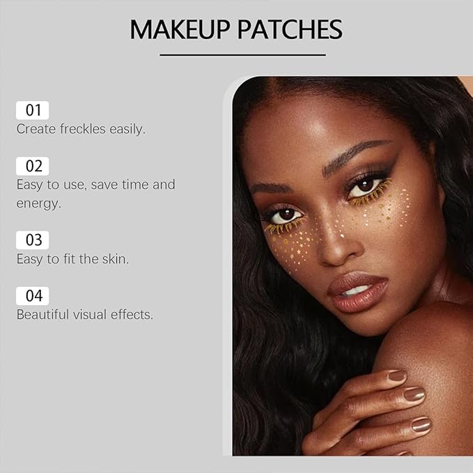 Gold Glitter Freckles Face Tattoo Face Makeup Patches Fake Freckles Faux Freckles Sparkle Freckles Waterproof Gold Freckles Temporary Face Tattoos Cute Face Glitter for Women Accessories 10 Sheets
