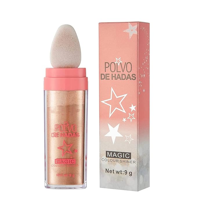 Kayswang Body Glitter Powder Stick Face Highlights Shimmer Face and Body Highlighter Powder with Sponge Head, Magic Colour Shiner Powder for Face Body, Arms, Collarbones and Leg (03#Gold)