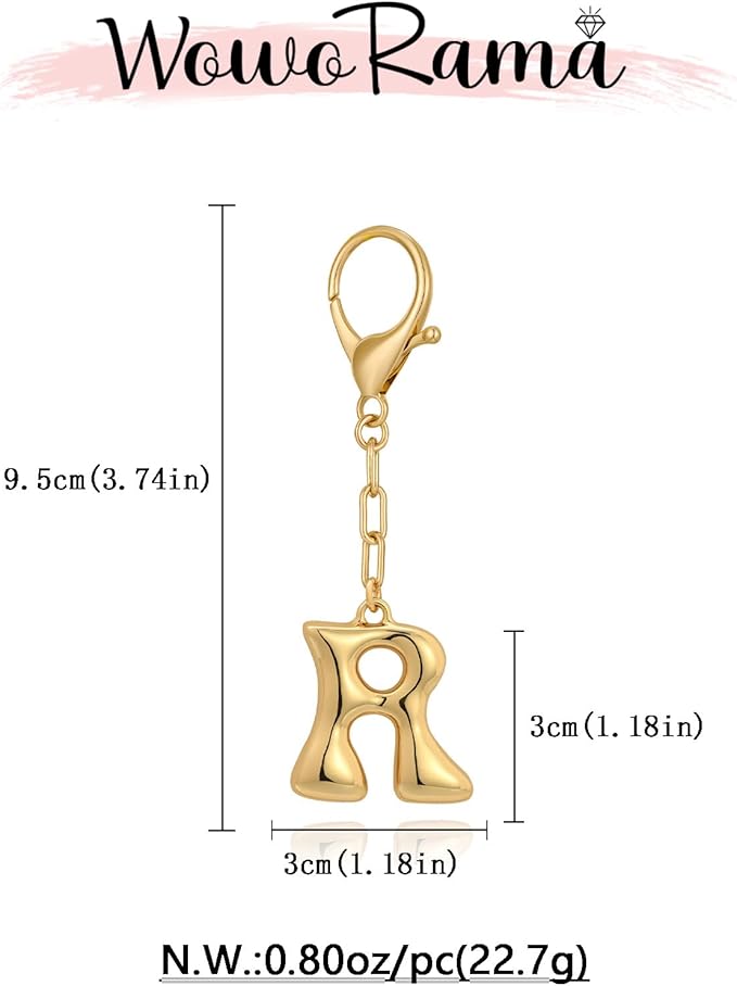 WOWORAMA Initial Letter Keychain for Women Chunky Gold Bubble Letter Bag Charm Purse Charm Personalized Keyrings Accessories