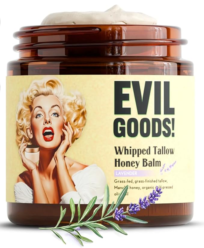 Whipped Beef Tallow and Honey Moisturizer for Skin, Face, Lips, Body (4 Ounce (Pack of 1), Lavender)