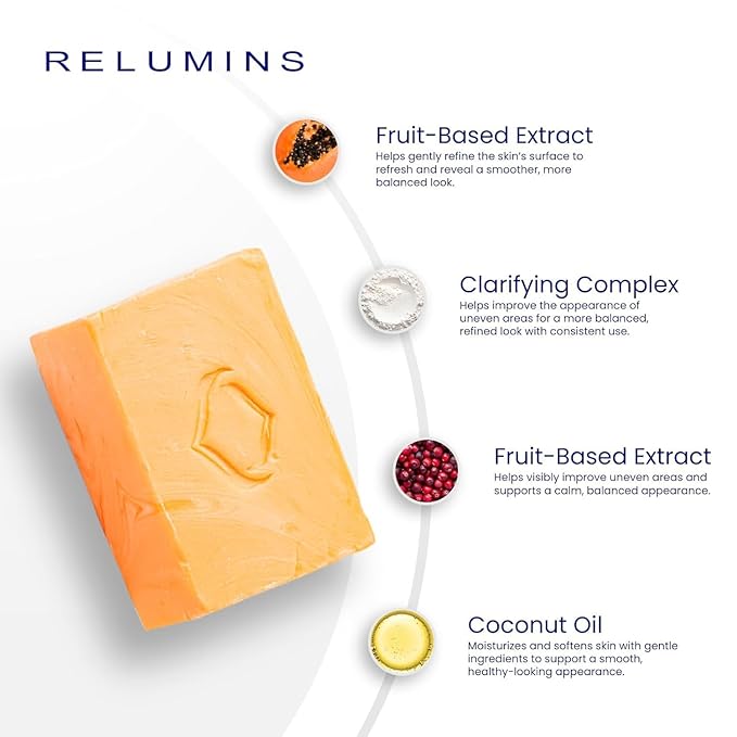 Relumins Triple Glow Bar Soap – Professional Spa Formula – Deep-Cleansing Plant-Based Skincare Bar with Gentle Exfoliation and Skin-Smoothing Benefits – Rich Lather for Daily Use – 135g x 5 Bars