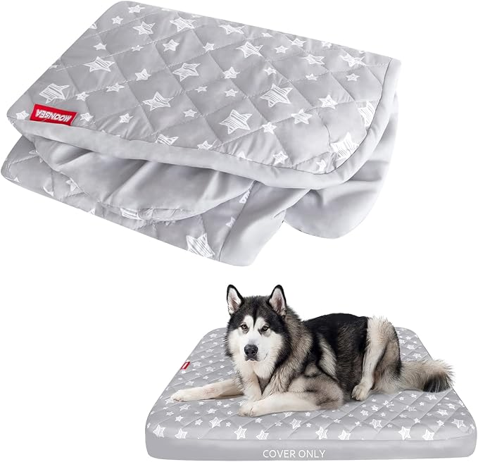 Waterproof Dog Bed Covers Replacement Lovely Grey Star Print, 44x54 Inches | Washable Pet Hair Easy to Remove, Noiseless Quilted Puppy Pet Bed Cover , for Dog/Cat, Cover Only
