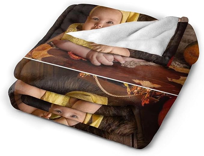 QETXVI Custom Blanket with Photos Text Customized Blanket Personalized Flannel Throw Blankets for Adult Kid Birthday Christmas Halloween Fathers Mothers Valentines Gift - 50"x 60"