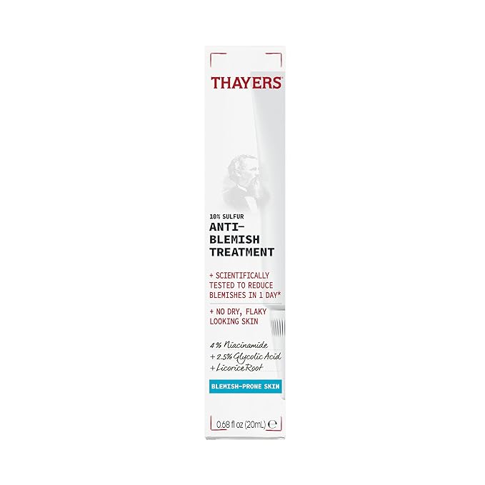 THAYERS Rapid Acne Treatment with 10% Sulfur, Sulfur Acne Treatment with Niacinamide and Glycolic Acid, Soothing and Non-Stripping Skin Care, 0.68 Fl Oz