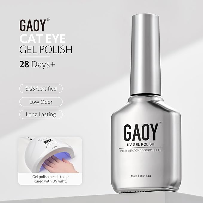 GAOY Jelly Silver Cat Eye Gel Nail Polish, 16ml Glitter Holographic Nail Polish with Magnet, Reflective Translucent UV Gel, 3142 Silver Dew