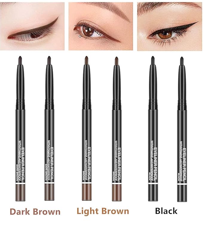 Go Ho Black,Light Brown,Dark Brown Eyeliner Pencils,6 Pack Gel Eye Liner Makeup Pencil,High Pigment Smooth Eyeliner Stick,Soft Easy to Color Eye Liner Pen