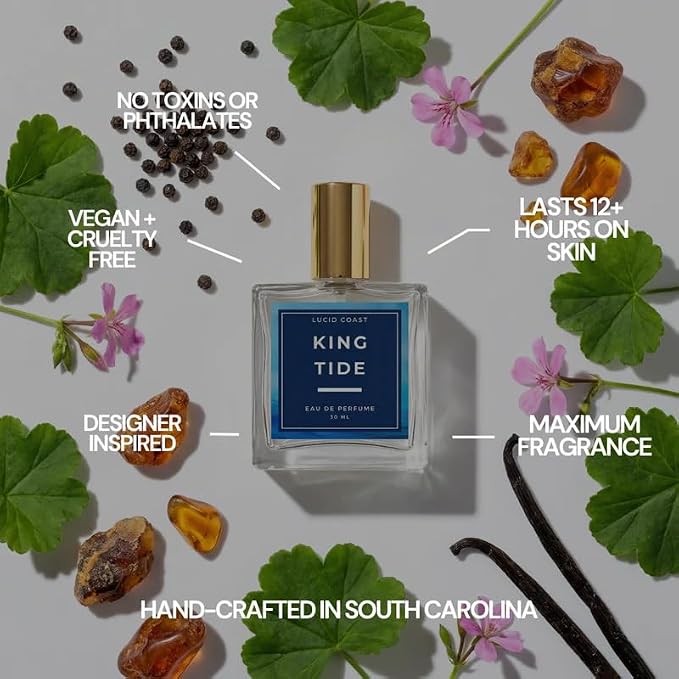 King Tide Perfume - Inspired by Creed Aventus for Men, Extrait de Parfum, Long Lasting Woody Fruity Perfume for Men with Bergamot, Pineapple, Oakmoss, & Birch – Clean, Vegan & Handcrafted