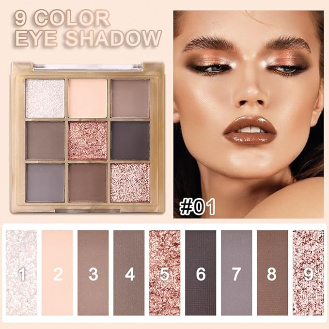 Matte Sparkling Eye Shadow Palette,Neutral Nude Smoky Glitter Powder Eyeshadow for Older Women,High-Pigment Eye Makeup, Naturing-Looking Travel Size Makeup Pallete (Matte Glitter-Cool Brown Gray)