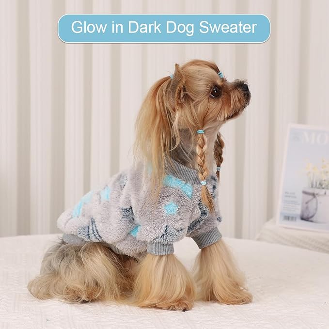 Dog Sweater Glow in The Dark Girl Pink Small Fleece Clothes Winter Soft Thickening Warm Puppy for Dogs Boy Teacup Yorkie Chihuahua (XXS,Grey)