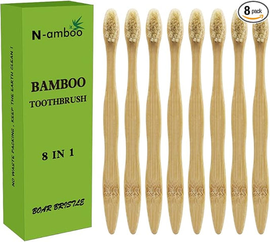 N-amboo Bamboo Toothbrush Boar Bristles 100% Biodegradable and Natural 8 Pieces of One Pack