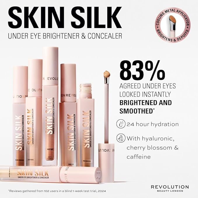 Revolution Beauty London, Skin Silk Radiant Serum Under Eye Brightener, Hydrates & Smooths Under Eye with Hyaluronic Acid & Squalane, Vegan & Cruelty-Free, Fair Cool, 0.13 fl oz