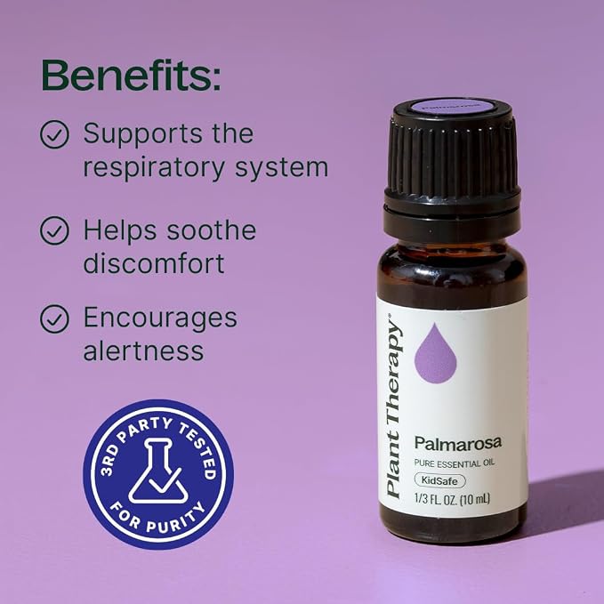 Plant Therapy Palmarosa Essential Oil 10 mL (1/3 oz) 100% Pure, Undiluted, Natural Aromatherapy, Healthy Skin, Emotional Balance