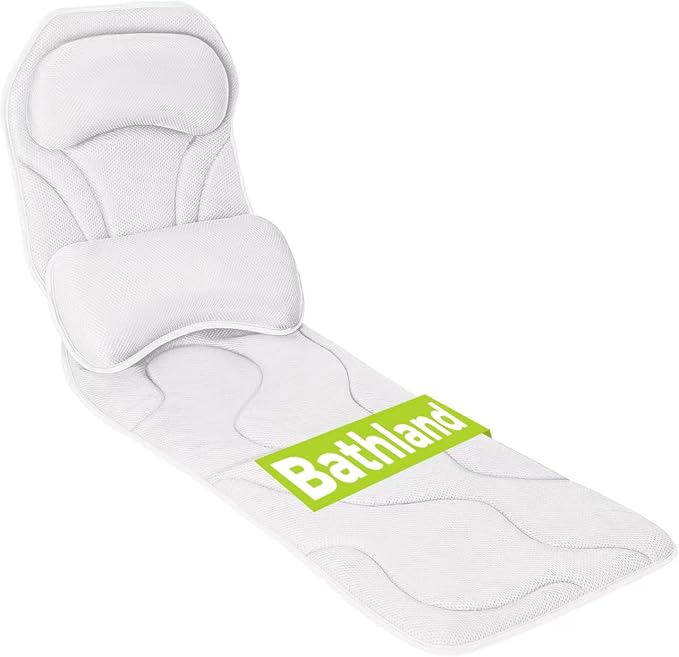 Bathland Full Body Bath Pillow for Tub - Extra Long & Thick Tub Pillow with Head, Back & Lumbar Support, 168 Non-Slip Suction Cups, Soft 5D Mesh Spa Cushion, Fits All Tubs-Gift for Soaking