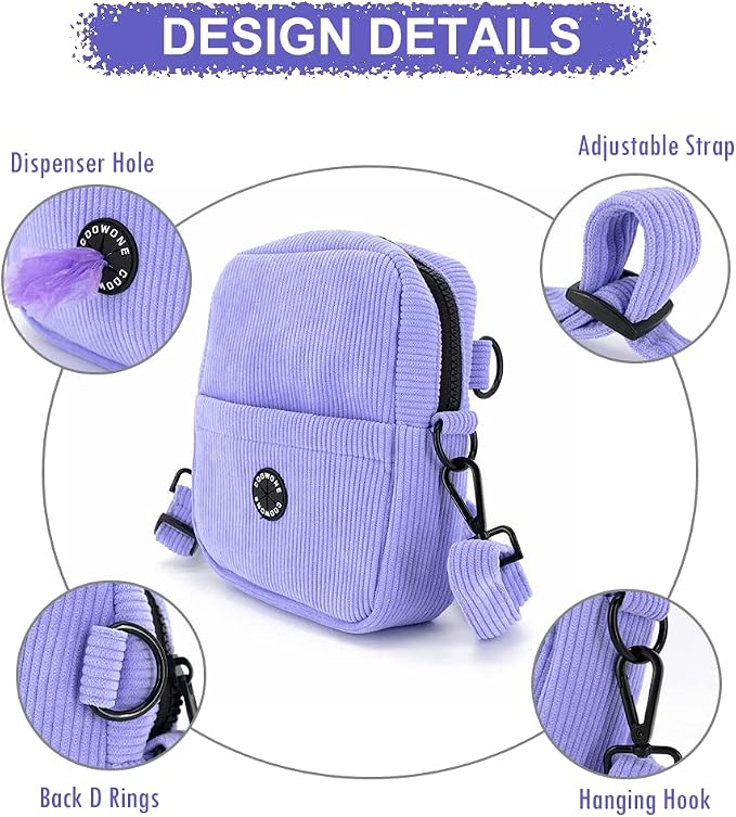 Dog Treat Pouch,Velvet Dog Training Pouch Bag Built-in Poop Bag Dispenser | Large Capacity Pet Treat Training Bag for Treats, Kibbles, Pet Toys (Lightpurple)