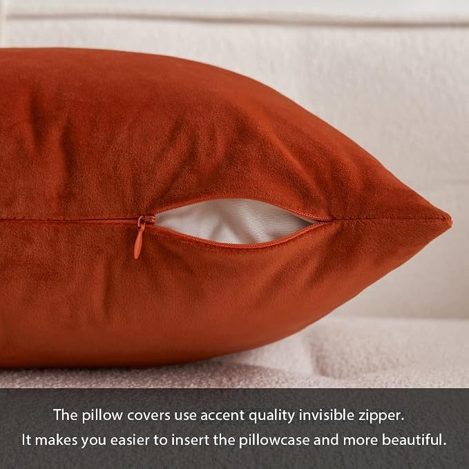 MIULEE 12x20 Inch Lumbar Fall Velvet Pillow Cover Set of 1 Burnt Orange | Soft Luxury Decorative Throw Pillow Cover, Single Rectangle Cushion Case, Home Decor for Chair Couch Sofa Bedroom Car Bed