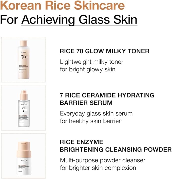 Anua Rice Trio Set : Rice Cleansing Powder & Milky Toner & Hydrating Serum, Marshmallow face mask maker, for Glass skin,Korean Skincare