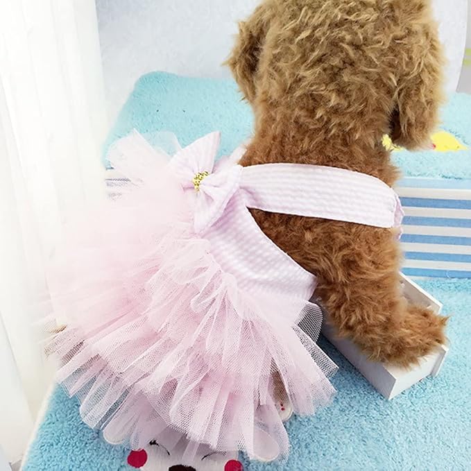 Dog Dresses, Fashion Pet Dog Clothes, Striped Mesh Puppy Dogs Princess Dresses (Pink/Blue/Denim(3pack), X-Small)