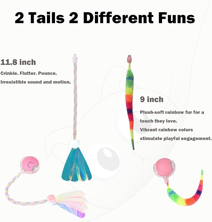 Interactive Dog Cat Toy Ball, Upgraded Rechargable Rolling Pet Ball with 2 Tails, Smart Automatic Moving Toy for Bored Indoor Kitty Puppy -Pink