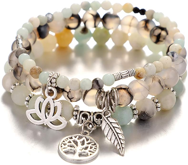 UEUC Tree of Life Yoga Healing Stone Bracelets,Multilayer Lotus Chakra Stone Reiki Bracelet Sets,Anxiety Crystal Natural Stone,for Women Stress Relief