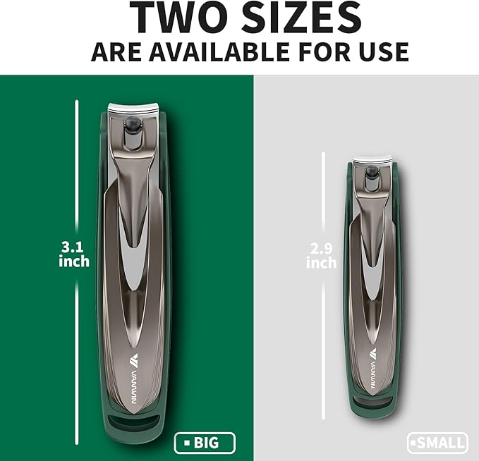 Nail Clippers for Men with Catcher, 2-Pack Large & Small Anti-Splash Nail Clippers for Fingernails & Toenails, Sharp Stainless Steel Heavy-Duty Self-Collecting Nail Cutter for Men Women