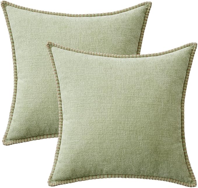 MIULEE Decorative Couch Throw Pillow Covers 16x16 Inch Light Green 2 Pack | Farmhouse Pillow Covers with Stitched Edge, Soft Chenille Cushion Cases, for Sofa Bed Living Room Home Decor