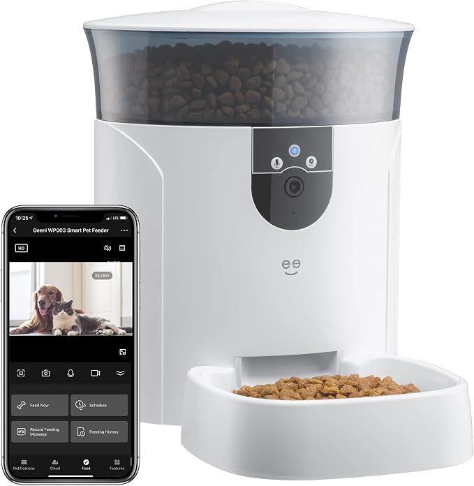 Geeni 7L Automatic Cat & Dog Feeder with Smart Pet Camera, Timer & Voice | Wi-Fi control, 1080p HD video, schedule feedings, voice messages, works with Alexa & Google Home