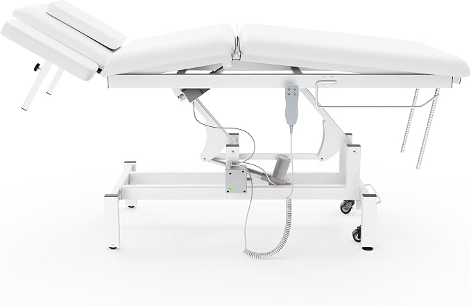 Dolonm 2 Motors Electric Massage Table, Hydraulic Electric Lift Adjustable Waist and Height Lifting Functions for Treatment, Physical Therapy, Spinal Massage, Facial Spa, Waxing, Tattooing - White