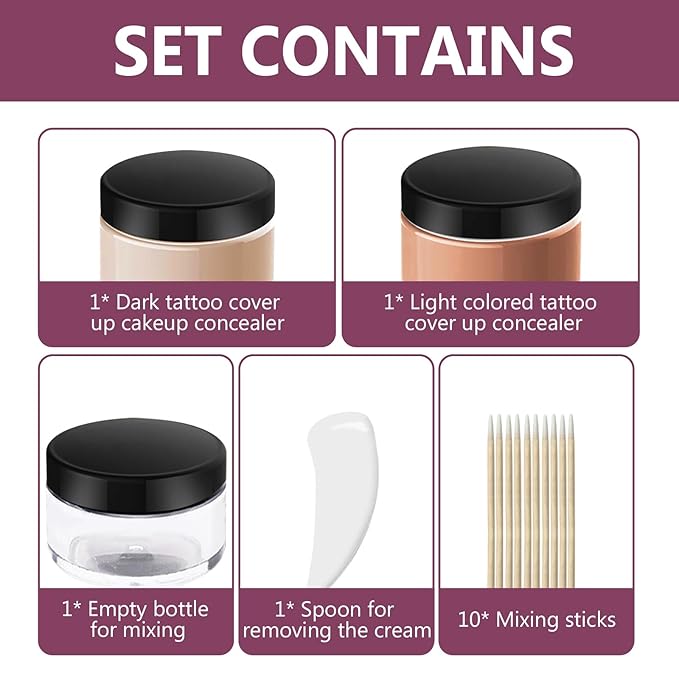 Tattoo Cover Up Makeup Waterproof, 2 Colors Tattoo Concealer, Invisible Tattoo Cover Up, Suitable for Tattoos Scars and Spots, for All Skin Types