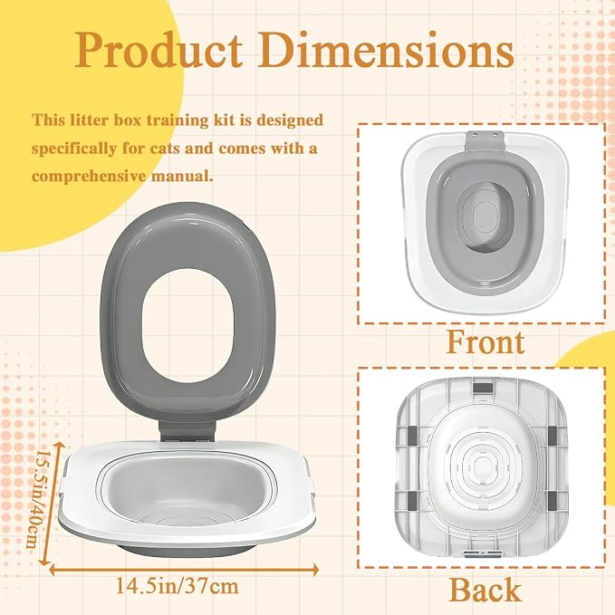 Cat Toilet Trainer Kit with Litter Scoop,5 Movable Parts | Grey detachable lid for all feline sizes,step-by-step guidance,squatting pan compatible,Fits Most Toilets