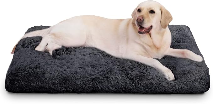 Extra Large Dog Bed Crate Pad 42", Washable XL Plush Pet Mat Dark Grey | Machine Washable, Anti-Slip Bottom, Kennel Pad 41*27", Ultra Soft Cozy Sleeping, Easy to Care, 85 lbs