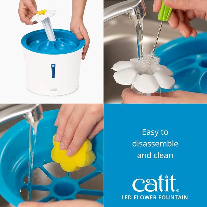 Catit LED Flower Fountain with Triple Action Filter, Cat Drinking Water Fountain, Blue, 3 L, 9.0 x 8.3 x 7.7 Inches(Pack of 6)
