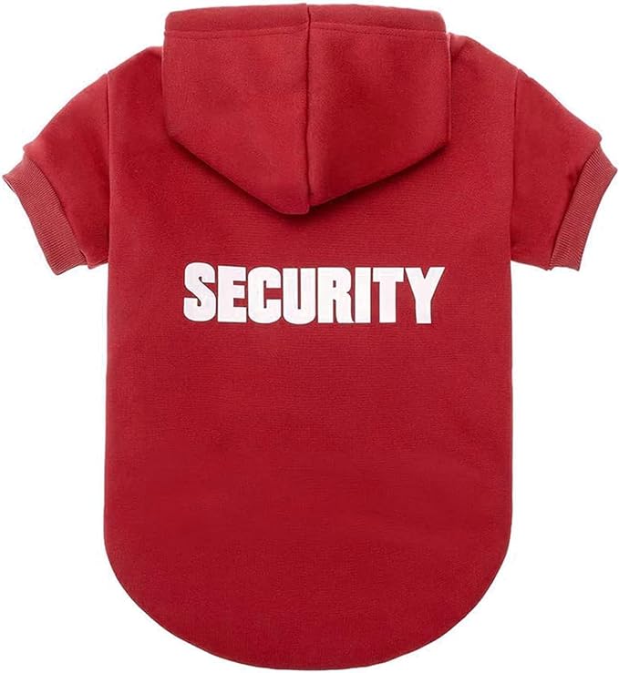 BINGPET Security Dog Hoodie, Pet Sweater Clothes with Leash Hole, Red | Warm Dog Sweatshirt for Small Medium Large Dogs, All-Season Cold Weather Comfort & Fit, Soft Winter Hooded Pullover Outfit