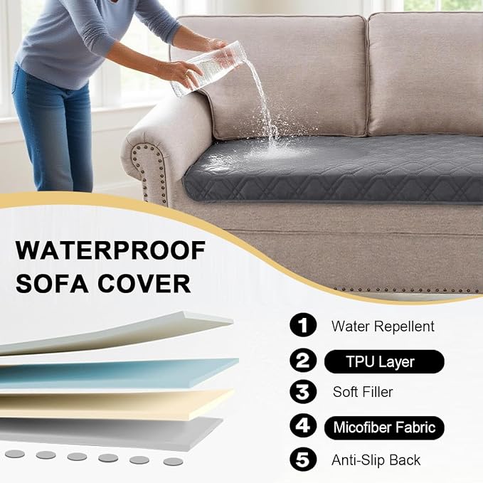 PrinceDeco Couch Cover for Dogs Waterproof Blanket Sofa Covers Washable Bed Cover for Dog Anti-Slip Sofa Slipcover for Furniture Sofa, Crate, RV Seats,Car, Pet,52x82 Inch,Grey