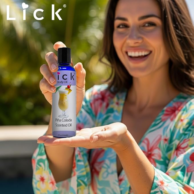LICK Pina Colada Tropical Scented Body Oil for Daily Hydration – Lightweight Non-Greasy Formula with Almond Oil & Vitamin E – 4 oz