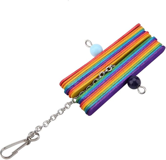 Colorful Interactive Bird Chew Stick Toy, Hanging Wooden Chew Toy for Parrots, Parakeets, Cockatiels, Conures, Lovebirds, 8.7x4.7in