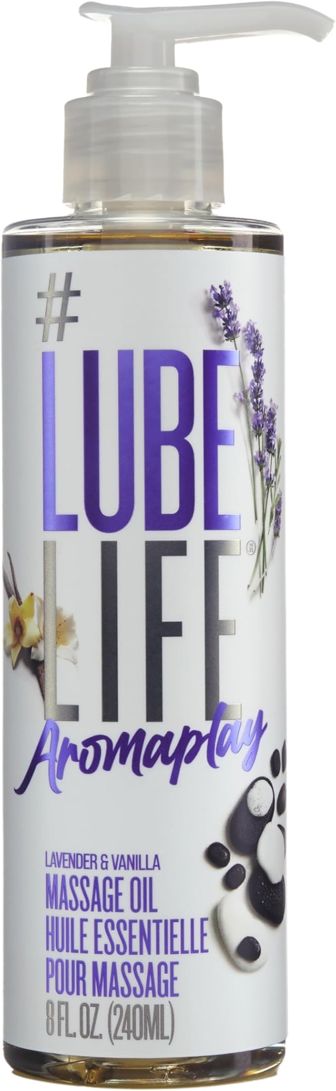 LUBELIFE Aromaplay Lavender and Vanilla Massage Oil, Essential Oil for a Relaxing Full Body Aromatherapy Massage, 8 Fl Oz