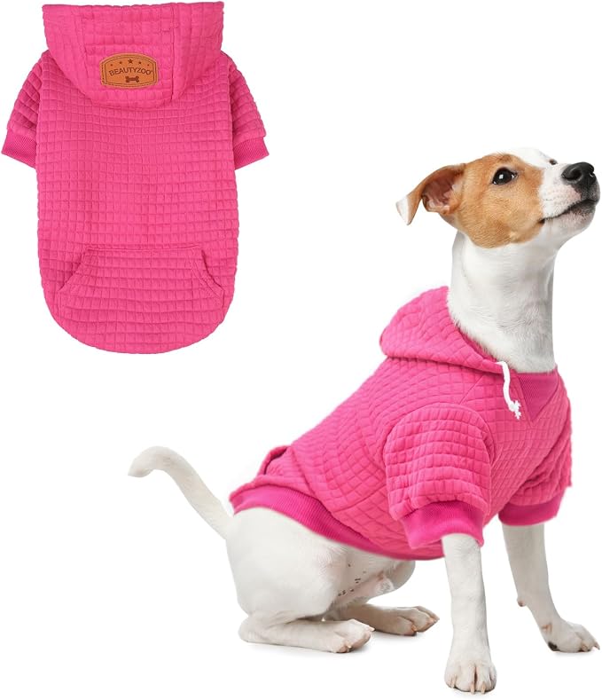 BEAUTYZOO Dog Hoodies Sweater for Small Dogs,Waffle‑Like Laminated Pet Coat | Warm Dog Sweatshirt with Pocket & Leash Hole,Pullover Clothes for Girl Boy Dogs & Cats,Stretchy & Easy‑On‑Off,Chihuahua Puppy