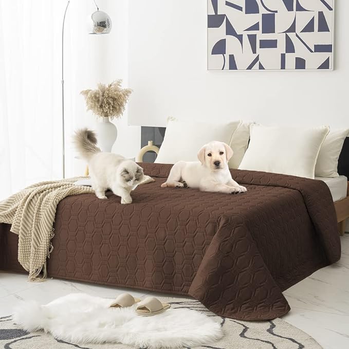 Tcksstex Waterproof and Anti-Slip Dog Bed Cover and Pet Blanket Sofa Pet Bed Mat ，car Incontinence Mattress Protectors Furniture Couch Cover for Most Cats Dogs, Pets（82x102-Chocolate）