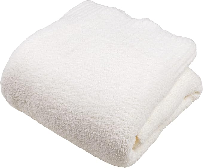Cream White Fuzzy Knitted Blanket, Soft Lightweight Plush Queen Size for Bed, Cozy Nights (90x90)