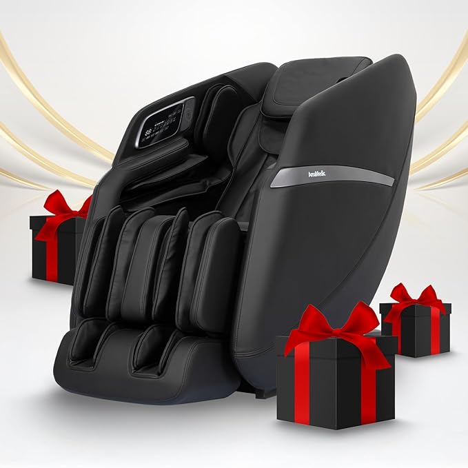 AmaMedic 3D Astoria | Full Body Massage Chair l Intelligent Voice Control | Touchscreen Controller | Heating Therapy l Zero Gravity Reclining l Bluetooth Speakers (Black)