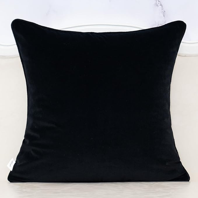 Alerfa Black Throw Pillow Cover 18x18 Inch, Square Cut Velvet Maple Leaf Embroidery Luxury Farmhosue Accent Decorative Pillow Cover for Couch Living Room Bedroom